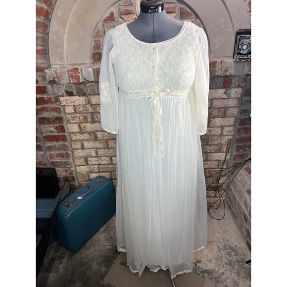 nightgown robe set bridal white sheer ankle length 1950s - Picture 1 of 16